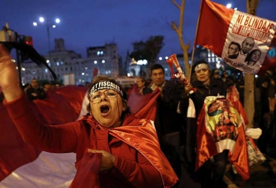 Anti-corruption protestors in Lima.