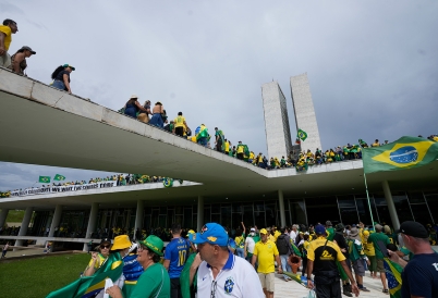 Protestors at the Brazilian National Congress building.
