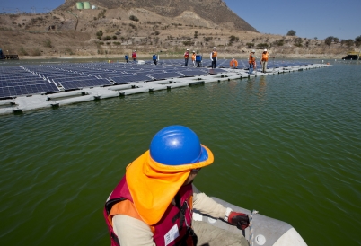 A floating island of solar panels in Chile.