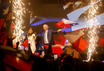 José Antonio Kast (C) at his victory rally. (AP)
