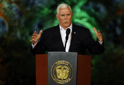 U.S. Vice President Mike Pence speaks in Cartagena, Colombia.