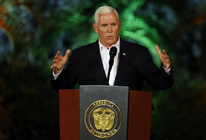 U.S. Vice President Mike Pence speaks in Cartagena, Colombia.