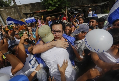 Political prisoners in Nicaragua after their release. (AP)