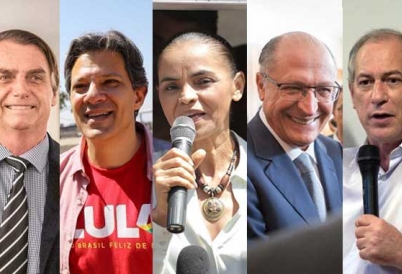 Brazilian presidential candidates: Bolsonaro, Haddad, Silva, Alckmin, Gomes.