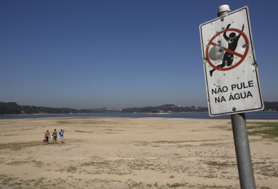 Brazil drought causes banks of Guarapiranga, near São Paulo, to recede.