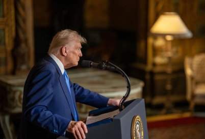 Donald Trump on a podium