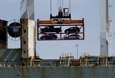 Vehicles on container ship in California