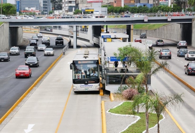 A Metropolitano bus in Lima, Peru.