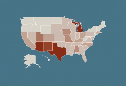 Map of U.S. states most reliant on imports from Mexico