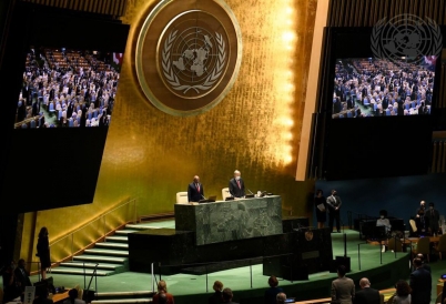 The opening of the 76th General Assembly debate. (Image: @UN_PGA Twitter)