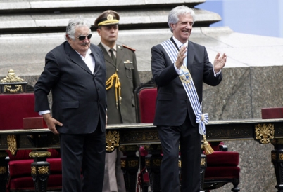 Uruguay President Tabaré Vázquez and José Mujica on March 1, 2015