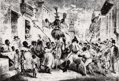 Nineteenth-century engraving of a parading cabildo in Havana.