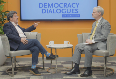 Francisco Pacho Santos and Eric Farnsworth at Democracy Dialogues
