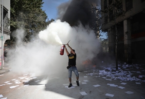 Protestor in Santiago