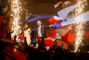 José Antonio Kast (C) at his victory rally. (AP)
