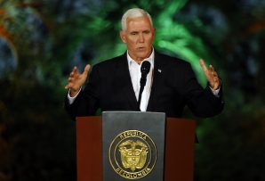 U.S. Vice President Mike Pence speaks in Cartagena, Colombia.