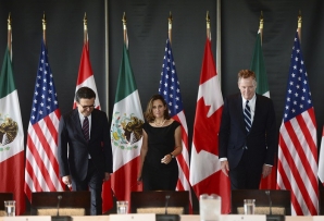 NAFTA negotiators U.S. Trade Rep Robert Lighthizer, Canadian Foreign Minister Chyrstia Freeland, and Mexico's Economy Secretary Ildefonso Guajardo in Ottawa.