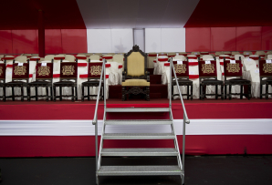 Peru's presidential chair on a stage. (AP)