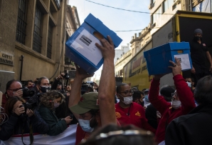 Poll workers in Uruguay. (AP)