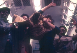 Hélio Oiticica, Parangolé Cape 30 in the New York City Subway, 1972, Facsimile of photograph.