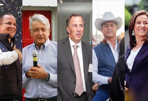 Mexican presidential candidates: Ricardo Anaya (PAN), Andres Manuel Lopez Obrador aka AMLO (Morena), Jose Antonio Meade (PRI), Jaime El Bronco Rodriguez, Margarita Zavala (independent)
