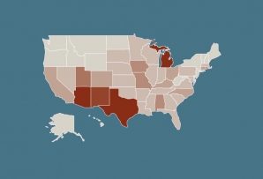 Map of U.S. states most reliant on imports from Mexico