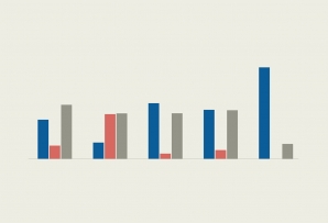 Graphic illustration of grouped vertical bar charts.