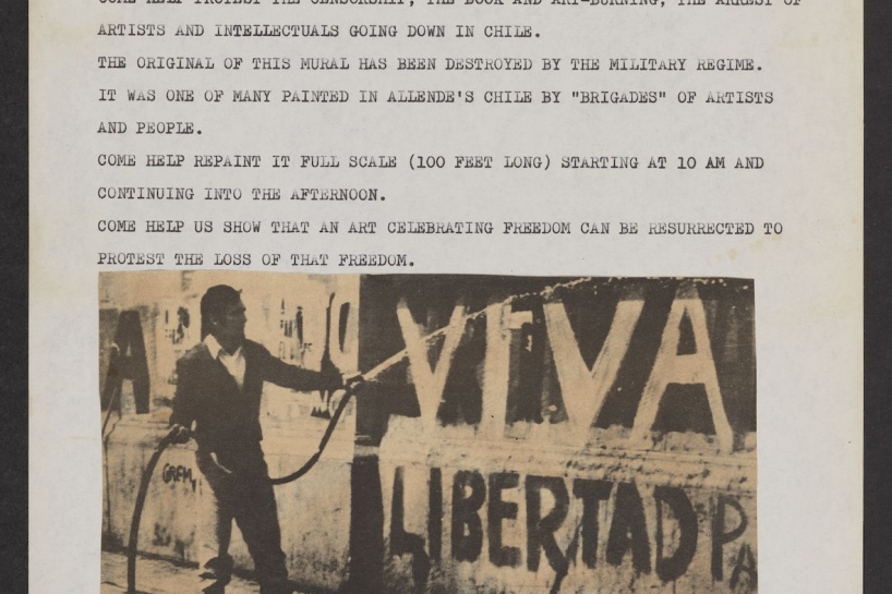 Flyer for recreation of Brigada Ramona Parra mural.