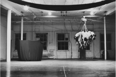 Slingshot, 1975. Performance at Evening, Idea Warehouse. Sylvia Palacios Whitman archives.