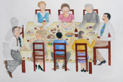 Untitled Family Drawing, c. 1972. Drawing and watercolor on paper. Sylvia Palacios Whitman archives.