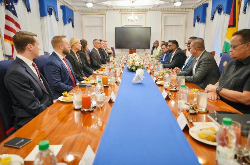 Special Envoy for Shield of the Americas Kristi Noem meets with Guyanese President Irfaan Ali. (Noem's X)