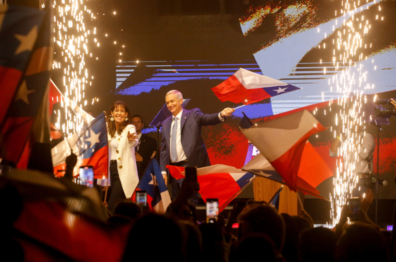 José Antonio Kast (C) at his victory rally. (AP)