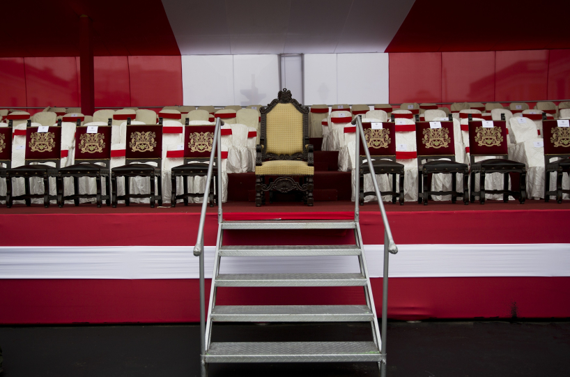 Peru's presidential chair on a stage. (AP)