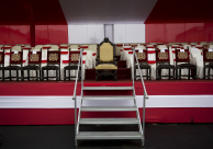 Peru's presidential chair on a stage. (AP)