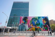 A mural by Brazil's Eduardo Kobra outside the UN. (AP)