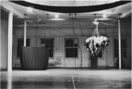 Slingshot, performed at Evening, Idea Warehouse, 1975. Gelatin silver print, 10 × 8 inches (25.4 × 20.3 cm). Sylvia Palacios Whitman Archive.