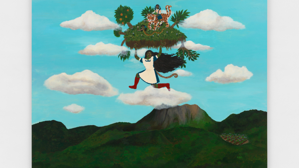 Kelly Sinnapah Mary, The Book of Violette: Jane’s Mountain, 2025. Acrylic on canvas, 78 3/4 x 102 in (200 x 259 cm). © Kelly Sinnapah Mary 2026. Image courtesy of the artist and James Cohan, New York. Photo by Dan Bradica.